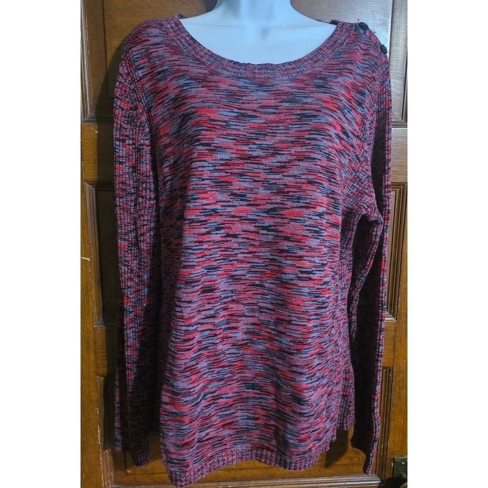 Relativity Woman's Plus Size Ribbed Button Shoulder Detail Sweater